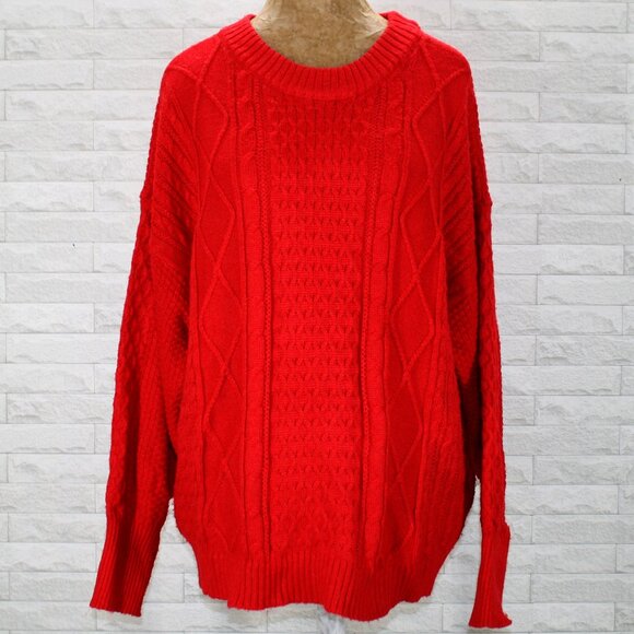 FREE ASSEMBLY Sweater Cable Knit Classic Crew Neck Winter Red Plus Size XXL - Picture 1 of 14